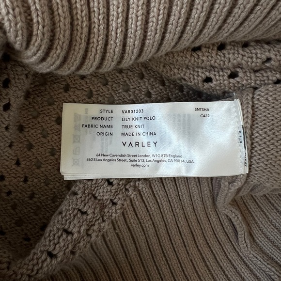 NWOT New VARLEY Lily Knit Polo Tan Perforated Quarter Zip Collared Sweater XS - Picture 6 of 13